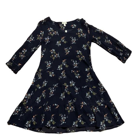 Garnet Hill Dress Mini Tiered Silk Navy Floral Size 2 - Picture 2 of 6